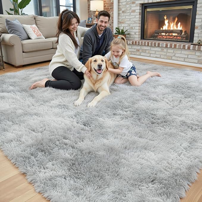 3x5 Rug, Bedside Preppy Dorm Area Rug, College Essentials Small Carpets for Bedroom, Anti Slip Fluffy Gray Living Room Rugs Home Decor Aesthetic(3 x 5, Light Grey Tie-Dyed)