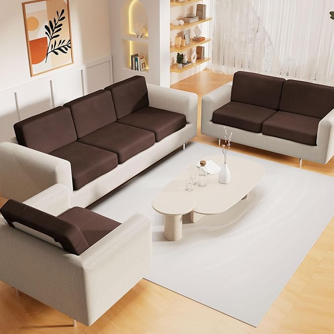 hyha Waterproof Couch Cushion Covers, Sectional Sofa Cushion Slipcovers L Shape, Thick Stretch Jacquard Fabric, Washable Chaise Lounge Cover with Elastic Bottom (1 Piece for Chaise, Brown)