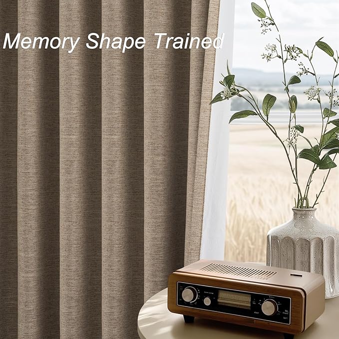 Topfinel 105 Inches Long Custom Black Out Faux Thick Linen Drapery Panels, Taupe Chocolate Brown Reflective Neurtral Curtains with Pin Hooks, Luxury Lined Back Tab Drapes Set of 2