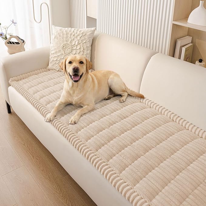 Smiry Couch Cover for Dogs Washable, Non Slip Fuzzy Pet Couch Covers for 3 Cushion Sofa Pet Friendly, Thick Soft Sofa Slipcovers Cushion Protector (Apricot, 27.6" x 59")