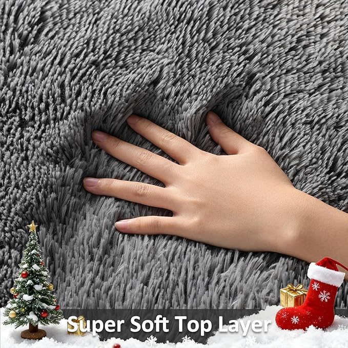 Ophanie 3x5 Rug, Dorm Bedside Preppy Area Rug, College Essentials Non Slip Grey Small Carpets for Bedroom, Anti Slip Fluffy Gray Living Room Rugs Home Decor Aesthetic, Nursery