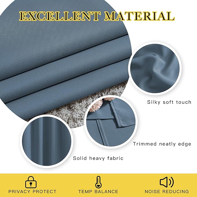 NICETOWN Room Darkening Curtains for Windows - Home Fashion Energy Saving Grommet Top Thermal Insulated Drapes for Bedroom/Patio Door (Smoky Blue, 1 Pair, 46 by 90 Inch)