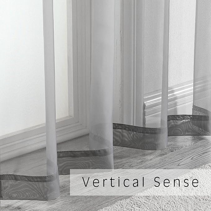 OVZME Voile Sheer Curtains with Decorative Rod Pocket, Modern Airy and Clean Selvedge Window Treatment Panels for Kitchen Room, Each 42" W x 45“L, Set of 2 Panels, Charcoal Grey.