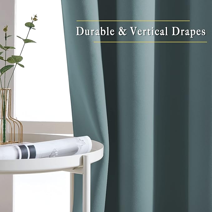NICETOWN Blackout Greyish Blue Kitchen Curtains, Grommet Thermal Insulated Solid Vertical Drapes Room Darkening for Cafe, 2 Panels, W52 x L36