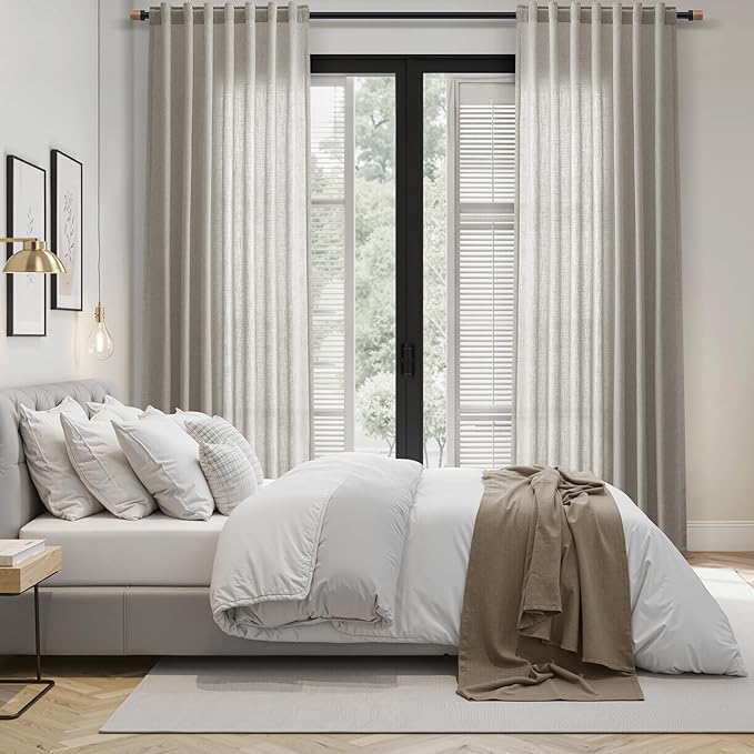 Nanspring Silver Grey Linen Curtains 90 Inch 2 Panels for Bedroom/Living Room Rod Pocket Back Tab Pleated Window Curtain Drapes Neutral Rustic Farmhouse Decor Dining Room Curtain 90 Inches Long