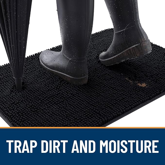 OLANLY Dog Door Mat for Muddy Paws 44x24, Absorbs Moisture and Dirt, Absorbent Non-Slip Washable Doormat, Quick Dry Chenille Mud Mat for Dogs, Entry Indoor Entryway Carpet for Inside Floor, Black
