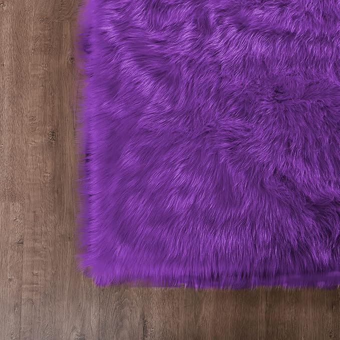 Goolela Purple Fluffy Sheepskin Rug 4x6 for Bedroom Bedside Fuzzy Furry Purple Faux Fur Shag Carpet Plush Sheepksin