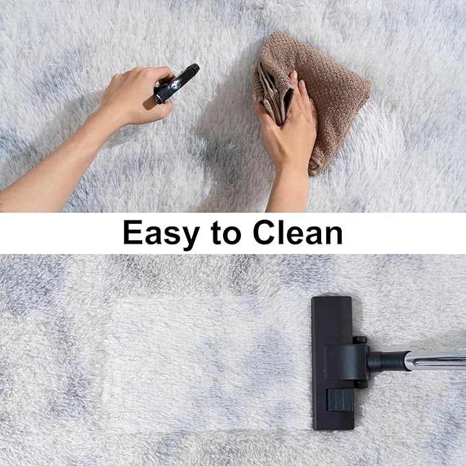 Ultra Soft Runner Rugs with Upgraded Non-Slip Rubber Backing & Thick Memory Sponge, 2x6 Feet Fluffy Shag Throw Area Rug for Bedroom Hallway Living Room Tie-dye Light Grey