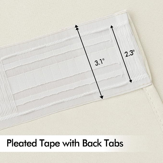MIULEE Beige White Back Tab Blackout Curtains 102 Inch Long 2 Panels Set for Bedroom, Rod Pocket/Pinch Pleated Thermal Insulated Living Room Darkening Light Blocking Floor to Ceiling Drapes