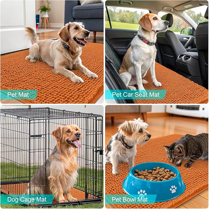 OLANLY Dog Door Mat for Muddy Paws 45x27, Absorbs Moisture and Dirt, Absorbent Non-Slip Washable Doormat, Quick Dry Chenille Mud Mat for Dogs, Entry Indoor Entryway Carpet for Inside Floor, Clay
