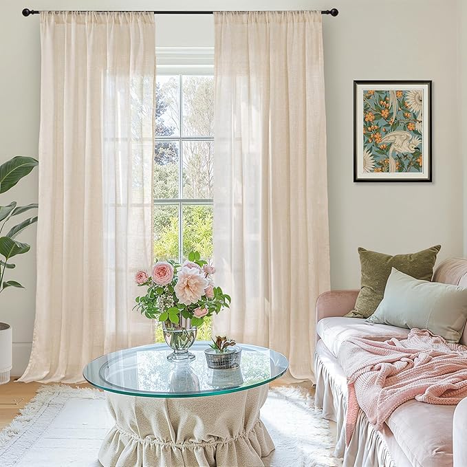 BGment Burlap Linen Semi Sheer Curtains 84 Inch Length for Living Room, Light Filtering Window Drapes with Rod Pocketfor Bedroom Farmhouse Dining Lightweight, 2 Panels Set, 42 Inch Wide Each Panel