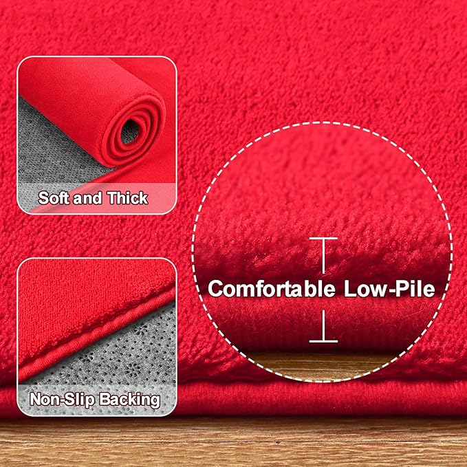 Amearea Red Round Area Rugs 4ft Washable Circle Rugs for Bedroom Living Room, Fluffy Indoor Thickened Memory Foam Rug, Non Slip Minimalist Circular Carpet for Kids Boys Girls Dorm Nursery Room Decor