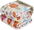 MSGKV Boho Throw Blanket for Bed Twin Size 100% Cotton Floral Blanket 60"x80" for Sofa Couch Muslin Spring Breathable All Seasons Lightweight Farmhouse Blankets Home Decor
