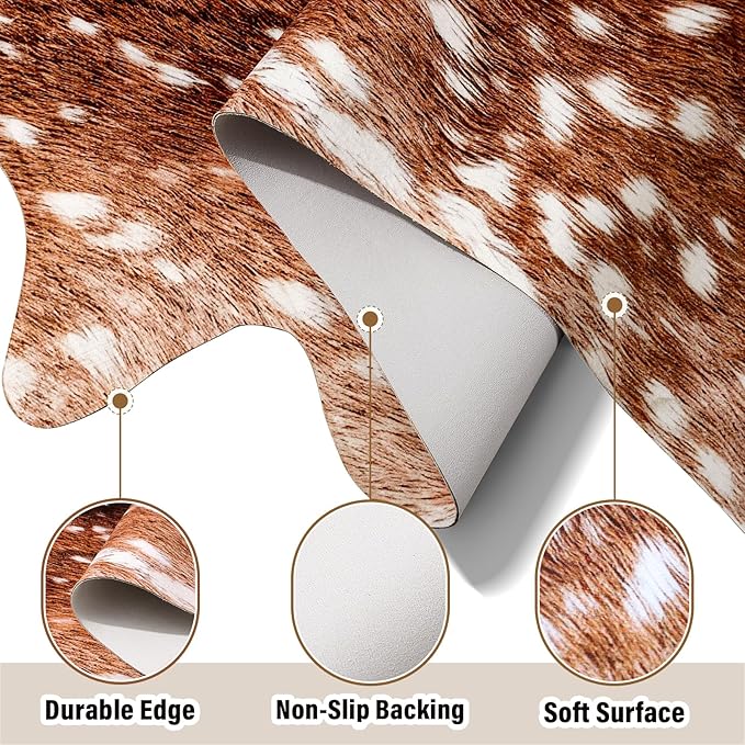 AROGAN Premium Deer Print Rug 4.6x5.2 Feet, Machine Washable Faux Fur Rug, Non-Slip Animal Print Hide Deer Skin Area Rug for Bedroom Living Room Home Decor