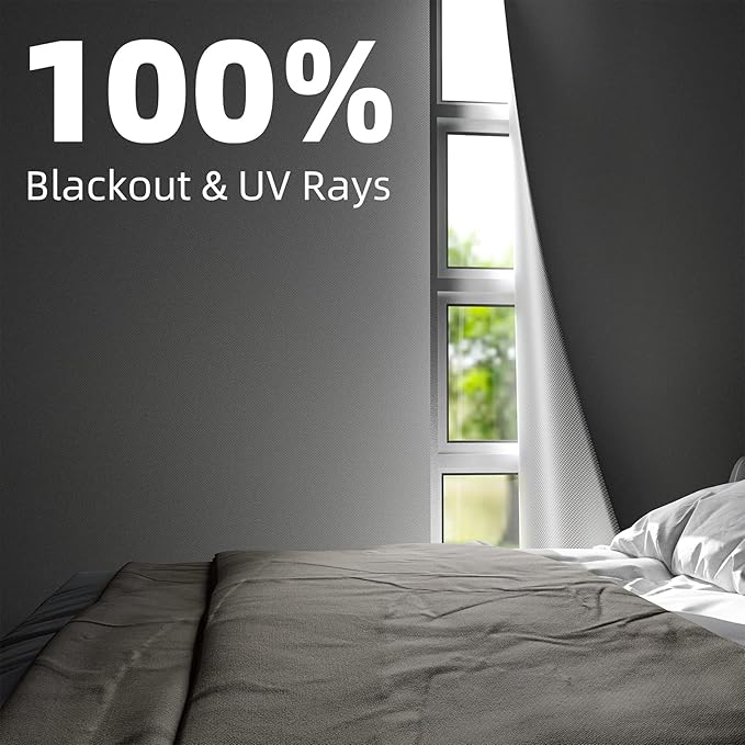 NIGHTON Portable Blackout Curtains 120"×59", Strong Hook and Loop Tape Strips with Adhesive, Cuttable Blackout Window Cover, 100% Black Out Material Blinds for Baby Nursery or Travel - White - 09