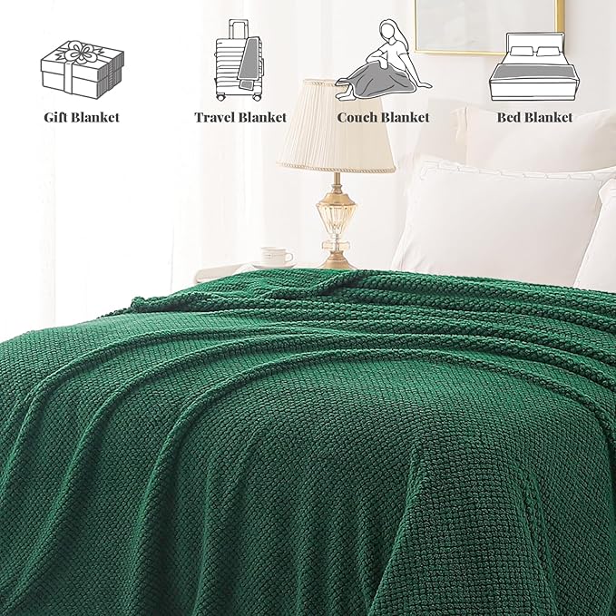 Whale Flotilla King Size Fuzzy Fleece Blanket for Bed, 90x104 Inch Fluffy Warm Soft Jacquard Blankets for All Season, Lightweight and Cozy, Deep Green