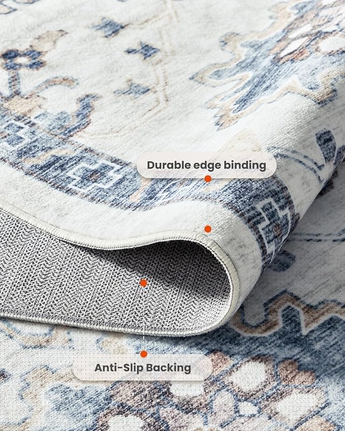 AMADA HOMEFURNISHING 5x7 Area Rugs, Washable Living Room Rug Low-Profile with Non-Slip Backing & Durable Edge Binding, Vintage 5x7 Rugs for Living Room, Bedroom, Dining Room