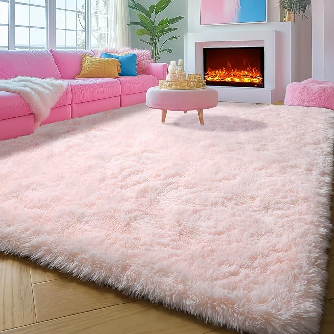 ONASAR Pink 6x9 Area Rugs for Living Room Bedroom, Large Fluffy Bedside Throw Rug, Soft Plush Shaggy Fuzzy Floor Carpet for Nursery Kids Girls Boys Teen Dorm Home Office Decor Aesthetic