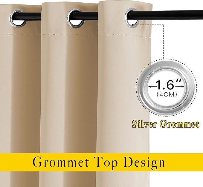 NICETOWN Beige Room Darkening Curtains Blackout 36 inch Curtains for Kitchen, Grommet Solid Window Treatments Sound Reducing for Bedroom, 2 Panels, W37 x L36, 2 Panels