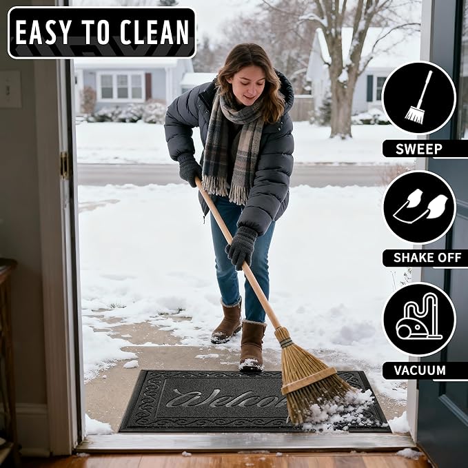 Yimobra Welcome Mat, Heavy Duty Sturdy Door Mats for Home Entrance Outdoor Indoor, Front Doormat for Outside Patio Floor Entry Porch Garage Office, Waterproof, Low Profile, 47X32 Inches, Black