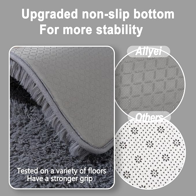 Ultra Soft Runner Rugs for Bedroom Hallways with Upgraded Non-Slip Rubber Backing & Thick Memory Sponge, 2 Packs 2x6 Feet Fluffy Shag Throw Area Rug for Bedside Dorm Dark Grey