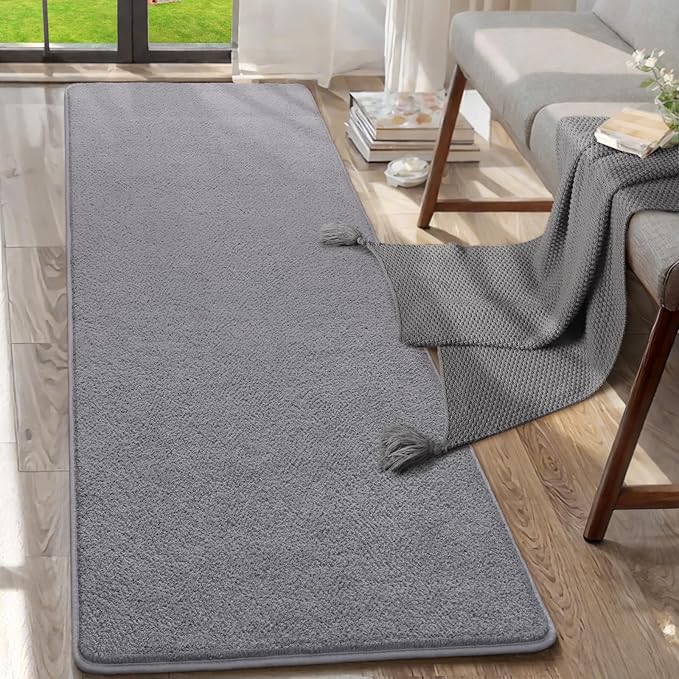 AROGAN Shag Runner Rug for Hallways, 2x6 Feet Washable Rugs with Memory Foam for Bedroom, Entryway Indoor Fluffy Throw Rug for Bedside Living Room Kids Girls Nursery Dorm Room Decor, Grey
