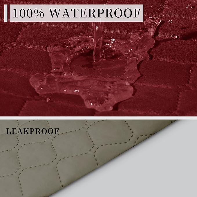 ISSUNTEX Double Protection 100% Waterproof Sofa Covers for Living Room, Couch Covers for 3 Cushion Couch Sofa, Reversible Furniture Protector Sofa Cover for Dogs (Oversized Sofa, Christmas Red/Beige)