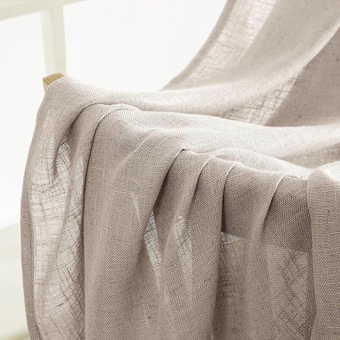 MIULEE Natural Linen Curtains 63 Inch Length 2 Panels for Bedroom Living Room, Soft Linen Textured Window Drapes Semi Sheer Light Filtering Back Tab Rod Pocket Farmhouse Modern Burlap Look Decor
