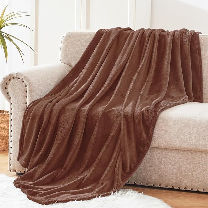 Exclusivo Mezcla Fleece Throw XL Blanket for Couch, Sofa, Super Soft and Warm Brown Blankets, All Season, Cozy, Plush, Lightweight, 50x70 Inches