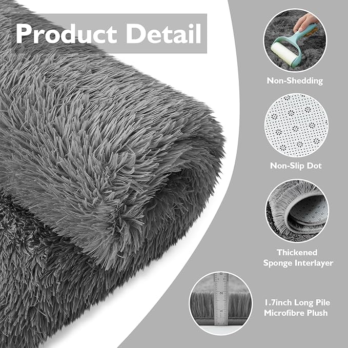 yulidayang Fluffy Round Area Rugs for Living Room,6'X6'Shag Circle Area Rugs for Bedroom,Non Slip Fuzzy Plush Rug for Kids Room Boys Girls Room and Dorm,Deep Grey
