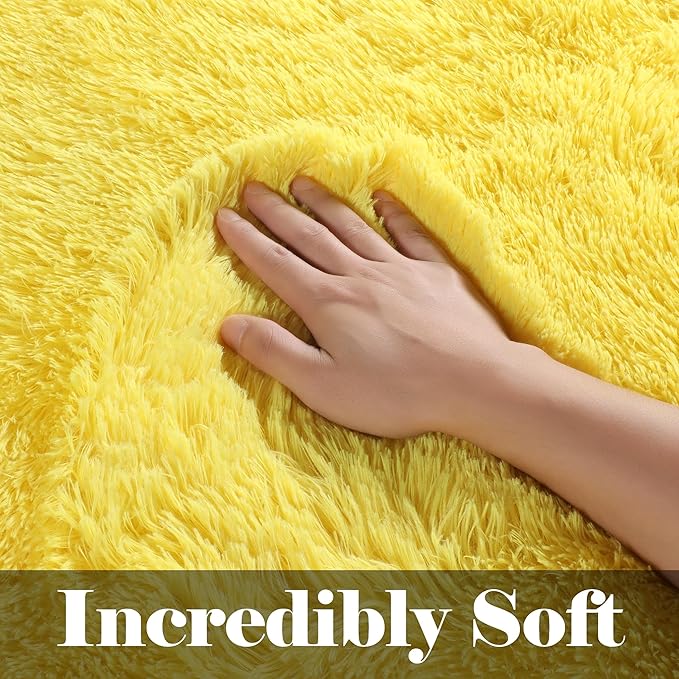 ONASAR Yellow Runner Rugs for Bedroom Living Room, Fluffy 2x6 Bedside Hallway Area Rug, Ultra Soft Plush Furry Faux Fur Non Slip Floor Carpet for Nursery Kids Dorm Closet Home Decor Aesthetic