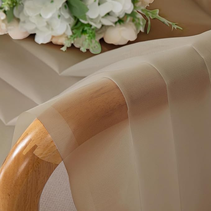 OWENIE Taupe Sheer Curtains 90 Inches Long for Bedroom Living Room 2 Panels Set, Rod Pocket Solid Taupe Curtains, Soft Touch Elegant Voile Curtains & Drapes for Nursery, 42"x90", 2 Pcs
