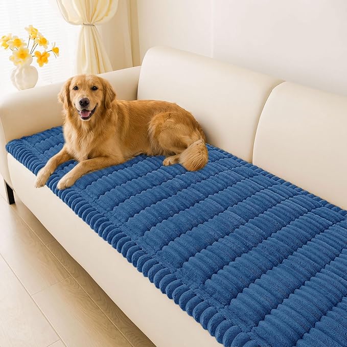 hyha Couch Covers for Dogs Washable, Non Slip Plush Dog Sofa Protectors, Fuzzy Pet Couch Covers for 3 Cushion Sofa Pet Friendly (Navy Blue, 27.6" x 70.9")