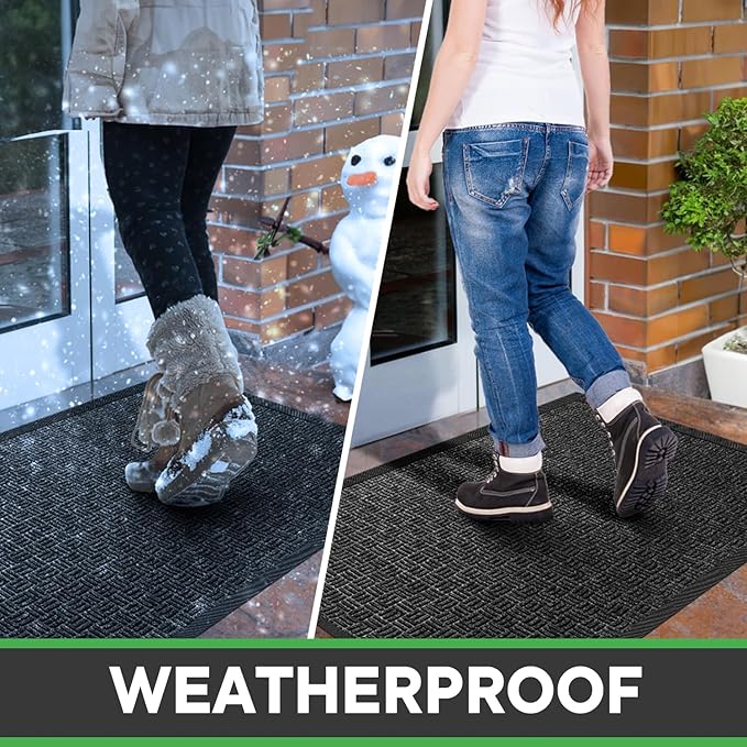 Mibao Front Door Mat, Heavy Duty Durable Welcome Mat for Outdoor Indoor, Dirt Trapper Waterproof Super Absorbent Door Mat for Entryway Outside Patio Porch, 24"x36", Gray