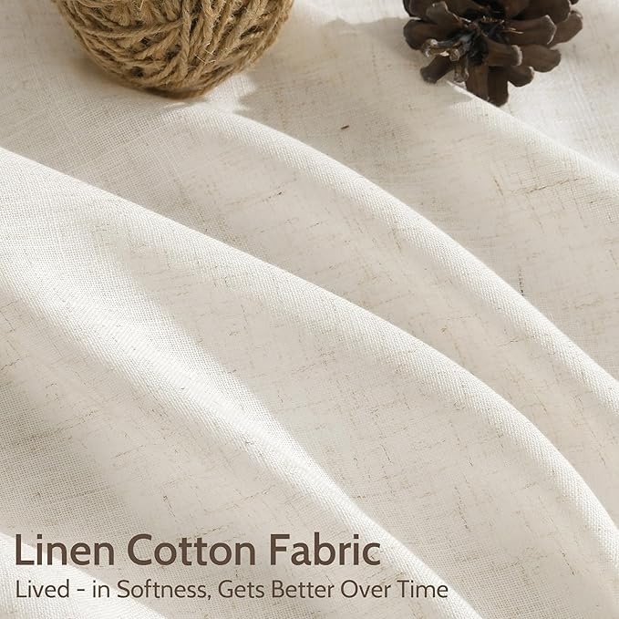 Modern Linen Curtains for Living Room 120 Inches Long Light Filtering Semi Sheer Curtain Back Tab Neutral Luxury Modern Farmhouse Decor Floor to Ceiling High Window for Bedroom 52x120, 2 Panels