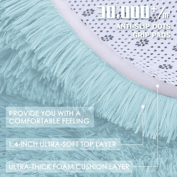 OLANLY 2x3 Machine Washable Small Bedside Rug, Soft Fluffy Shaggy Entryway Throw Rugs for Bedroom, Living Room, Indoor Floor Carpet for Kids Girls and Boys, Home Decor Aesthetic, Light Blue