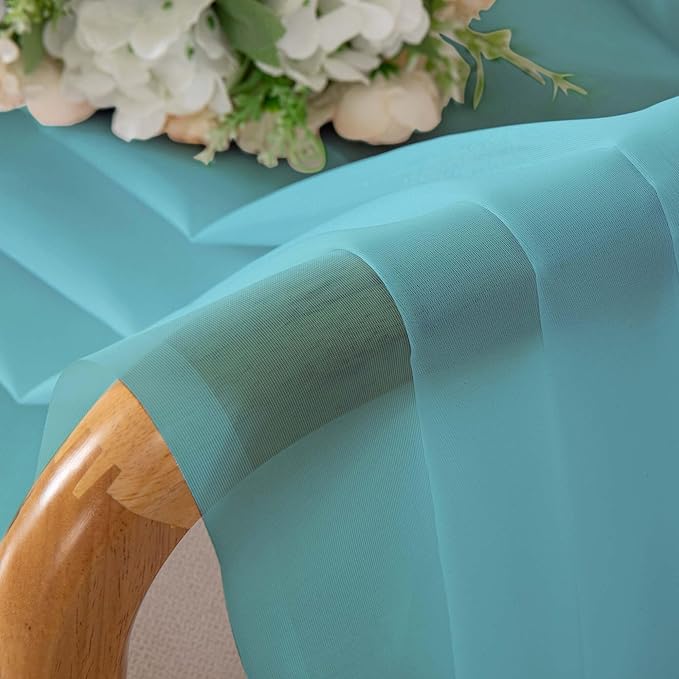 Chyhomenyc Sheer Aqua Tier Curtains 24 Inch Length Set, Small Window Kitchen Curtains for Bathroom Living Room Basement, Farmhouse Short Voile Curtain 42Wx24L, Rod Pocket, 2 PCS