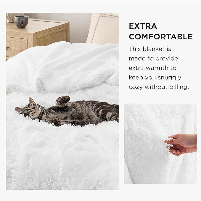 Bedsure GentleSoft Fuzzy Sherpa Faux Fur Twin Blanket White Cozy Gifts for Women Men, Soft Fleece Plush Warm Minky Thick Blanket Twin Size for Bed, Couch, White Room Decor Dorm Essentials, 60x80