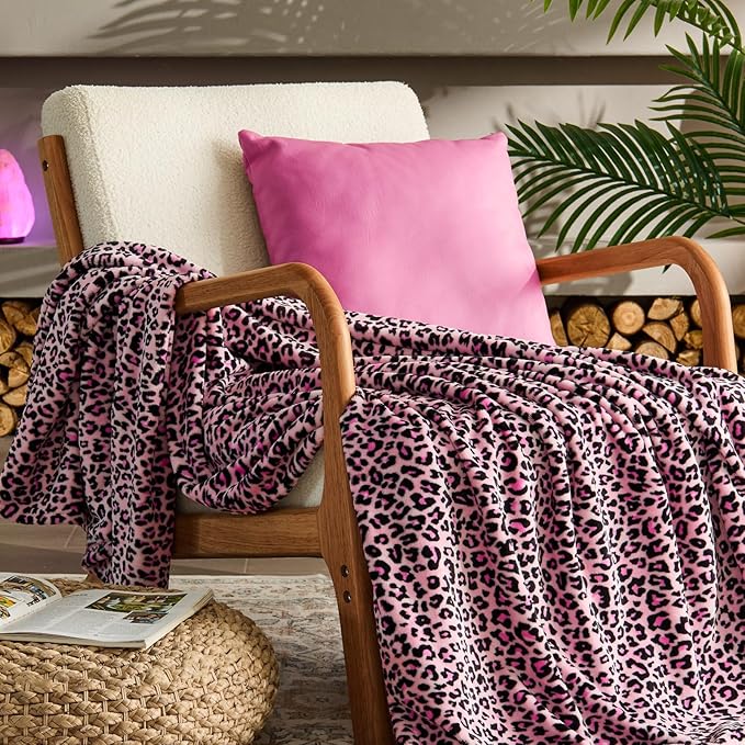 BEDELITE Pink Leopard Blanket Twin– Soft & Cozy Cheetah Blanket for Couch, Bed & Sofa, Lightweight Fleece Animal Print Decor, 60"x 80", Pink