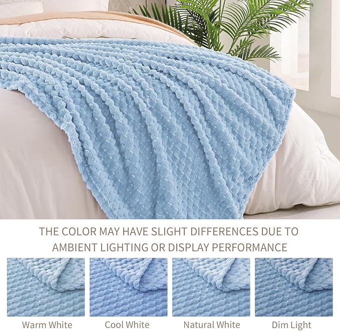 Exclusivo Mezcla Fleece Throw Blanket for Couch, Extra Large Fuzzy Stone Blue Bed Blankets, Soft Cozy Plush Sofa Throws for All Seasons, 50x70 Inches