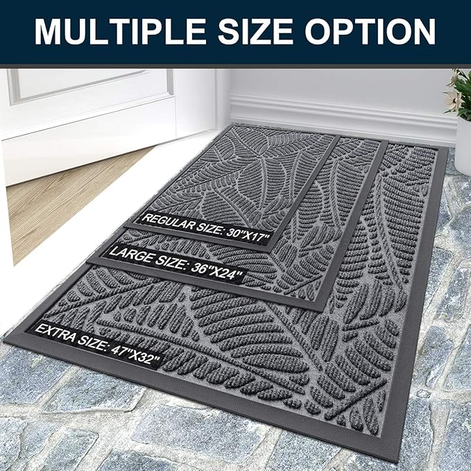Colorxy Waterproof Doormat, Sturdy Natural Rubber Front Indoor Mat, Non Slip Low Profile Indoor Outdoor Door Mats, Stain and Fade Resistant Floor Mat, Easy Clean Patio Entrance Mat, 71''x23'', Grey