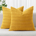 MIULEE Pack of 2 Corduroy Decorative Throw Pillow Covers 16x16 Inch Soft Boho Striped Pillow Covers Modern Farmhouse Home Decor for Summer Sofa Living Room Couch Bed Mustard Yellow