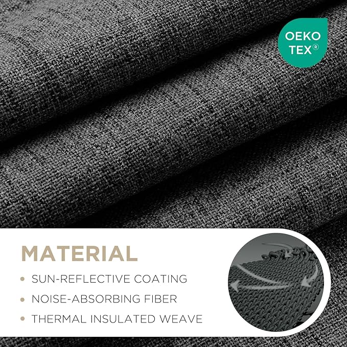 Joydeco Blackout Curtains for Bedroom - 100% Light Blocking 2 Panels Set Black Drapes 37" W x 84" L, Thermal Insulated Room Darkening Curtains, Linen Textured for Living Room, Rod Pocket & Back Tabs
