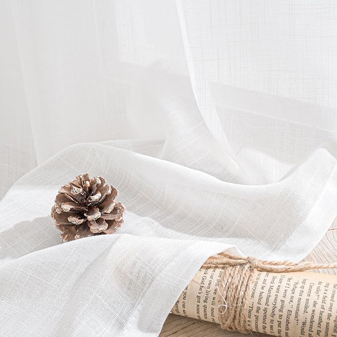 BGment White Linen Semi Sheer Curtains 45 Inch Length for Short Window - Lightweight Drapes Light Filtering with Rod Pocket for Cafe Bedroom Kitchen Bathroom Window, 2 Panels Set, 42 X 45 Inch