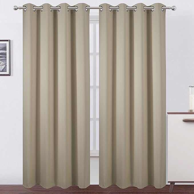 LEMOMO Blackout Curtains 66 x 84 inch/Beige Curtains Set of 2 Panels/Thermal Insulated Room Darkening Bedroom Curtains