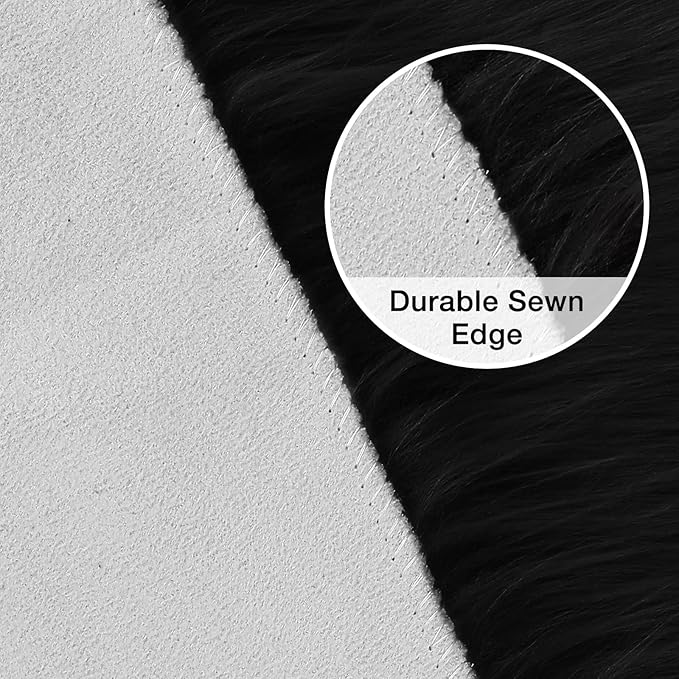 duduta Black Faux Sheepskin Fur Throw Rug 2x3 ft, Fluffy Shag Chair Cover Small Bedside Dorm Rug Non Slip Machine Washable