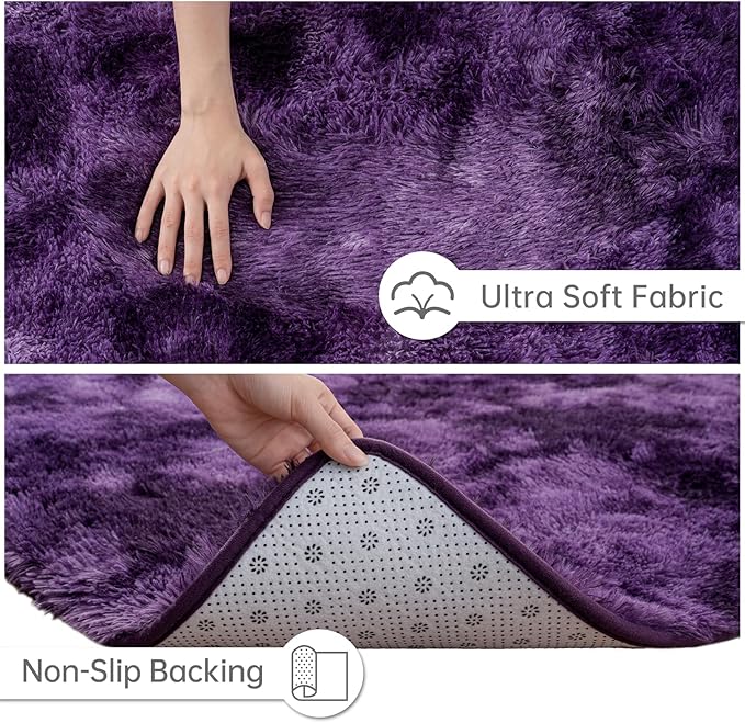 Goideal Fluffy Rug for Bedroom Living Room, 6x9 Purple Area Rugs, Faux Fur Shag Modern Carpet Ultra Soft Girls Boys Room Home Decor, Tie-Dyed