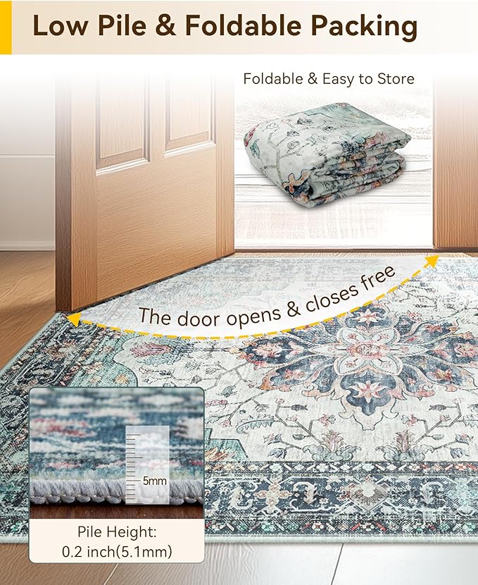 Area Rugs 2'x3' Kitchen Rugs Entry Rug Small Rugs for Entryway Kitchen Bathroom Door Mat Indoor Entrance,Washable Non Slip, Green Navy Blue White Red Teal Colorful