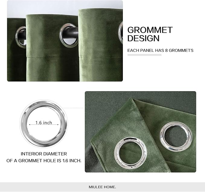 MIULEE Velvet Curtains Olive Green Elegant Grommet Curtains Thermal Insulated Soundproof Room Darkening Drapes for Classical Living Room Bedroom Decor 52 x 94 Inch Set of 2