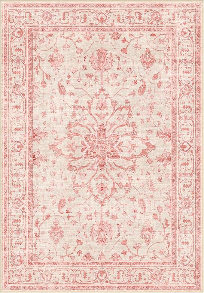 RELEANY Area Rugs 2'x6' Runner Rug Non Slip Washable for Kitchen Hallway Bedroom Beside Laundry Room Bathroom Rug, Floor Carpet, Pink Light Vintage Pink